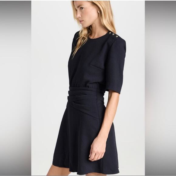 Ba&sh Oleane Short Sleeve Black A-Line Pleated Mini Dress Size 4 - Picture 2 of 16